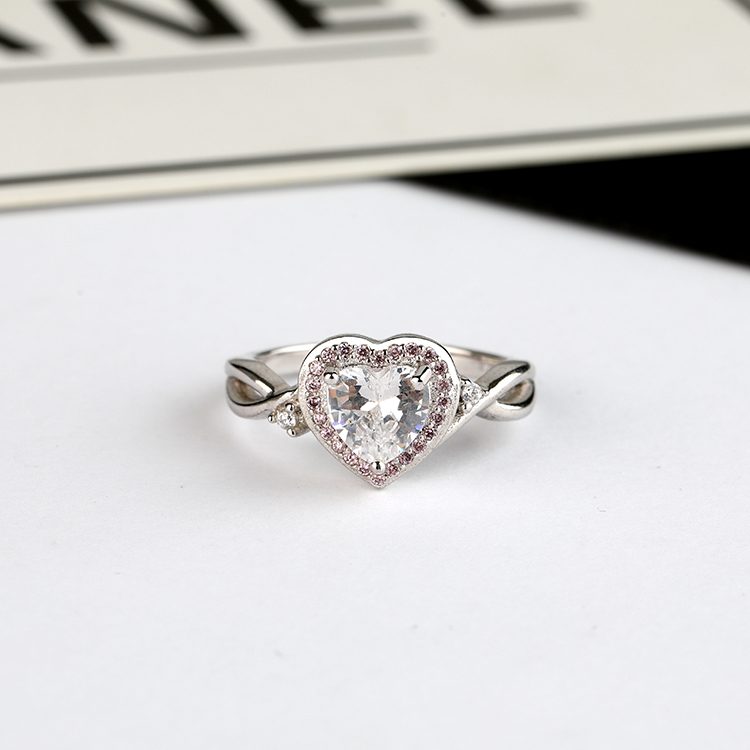 Mascot High Quality Silver Cubic Zircon Ring Heart Shaped Gemstone Rings 925 Sterling Silver Jewelry Adjustable Ring