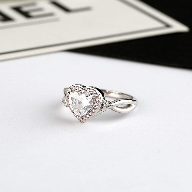 Mascot High Quality Silver Cubic Zircon Ring Heart Shaped Gemstone Rings 925 Sterling Silver Jewelry Adjustable Ring