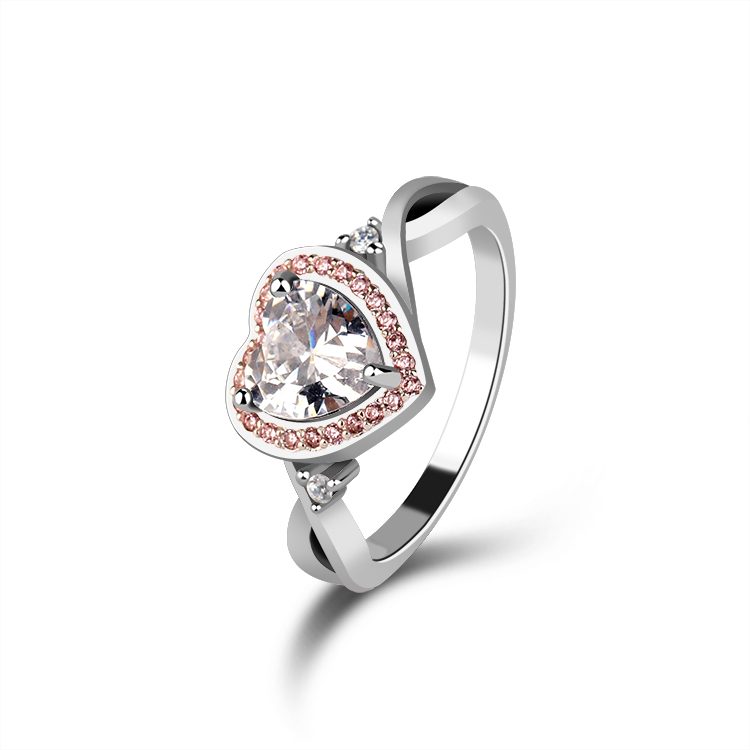 Mascot High Quality Silver Cubic Zircon Ring Heart Shaped Gemstone Rings 925 Sterling Silver Jewelry Adjustable Ring