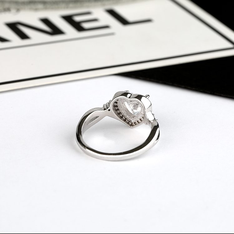 Mascot High Quality Silver Cubic Zircon Ring Heart Shaped Gemstone Rings 925 Sterling Silver Jewelry Adjustable Ring