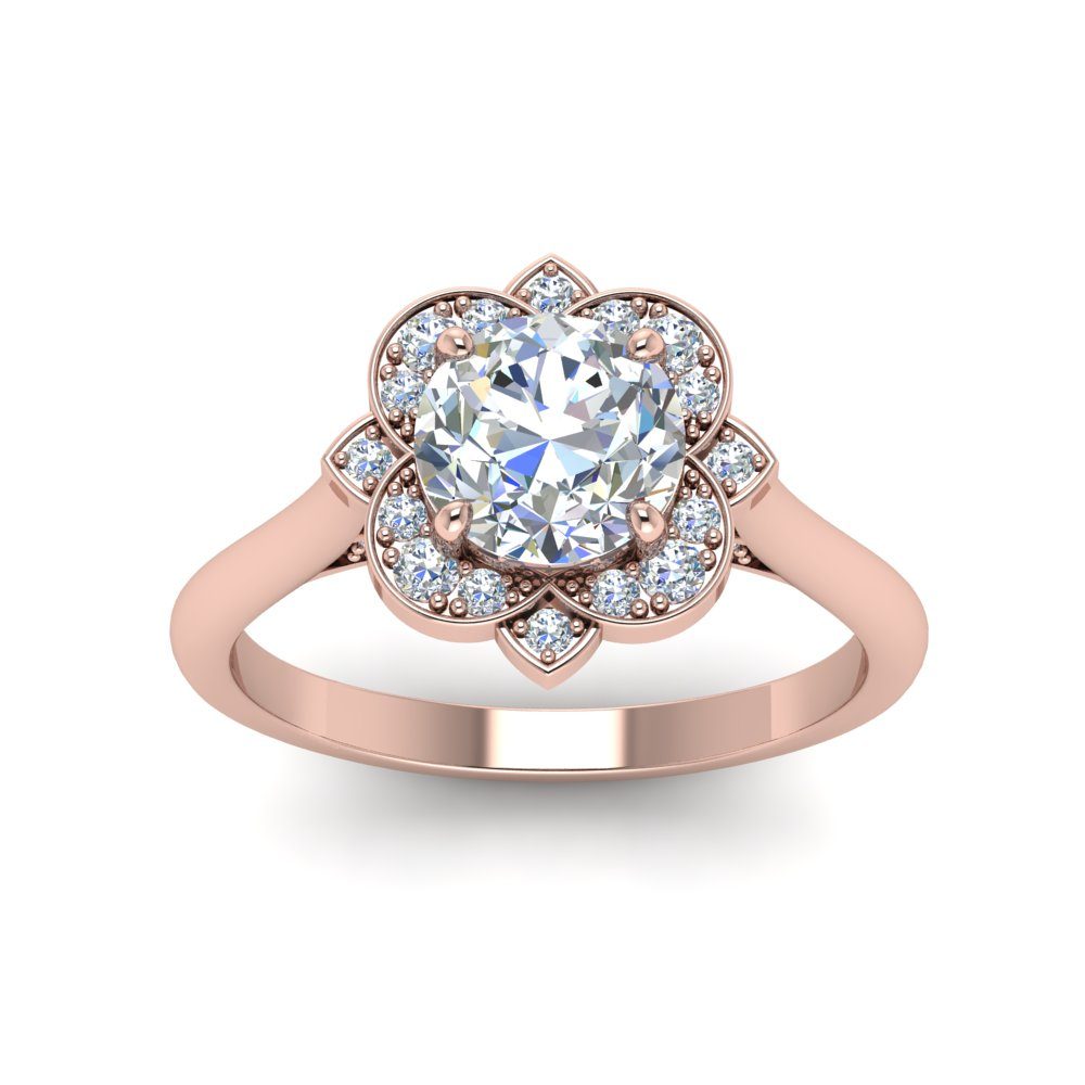 Women Engagement Flower Shape Rose Gold Plated Cubic Zirconia Ring
