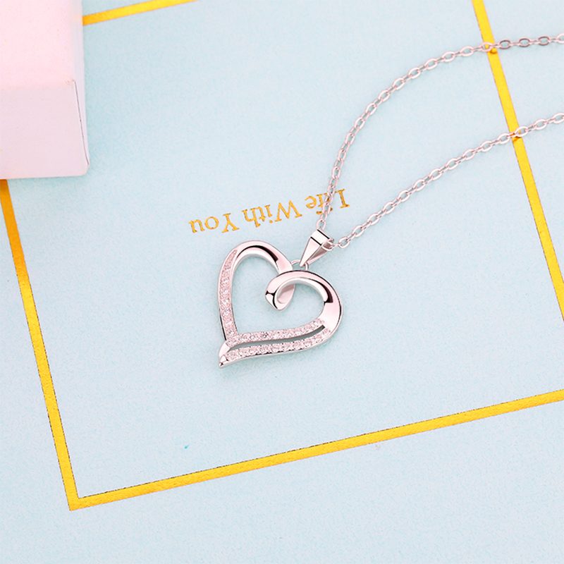 Custom Cubic Zircon love Heart Pendant Necklace 925 Sterling Silver for Woman