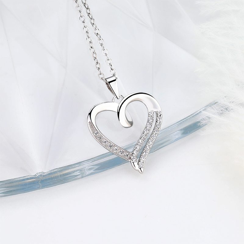 Custom Cubic Zircon love Heart Pendant Necklace 925 Sterling Silver for Woman