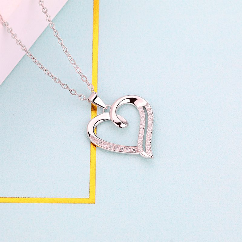 Custom Cubic Zircon love Heart Pendant Necklace 925 Sterling Silver for Woman
