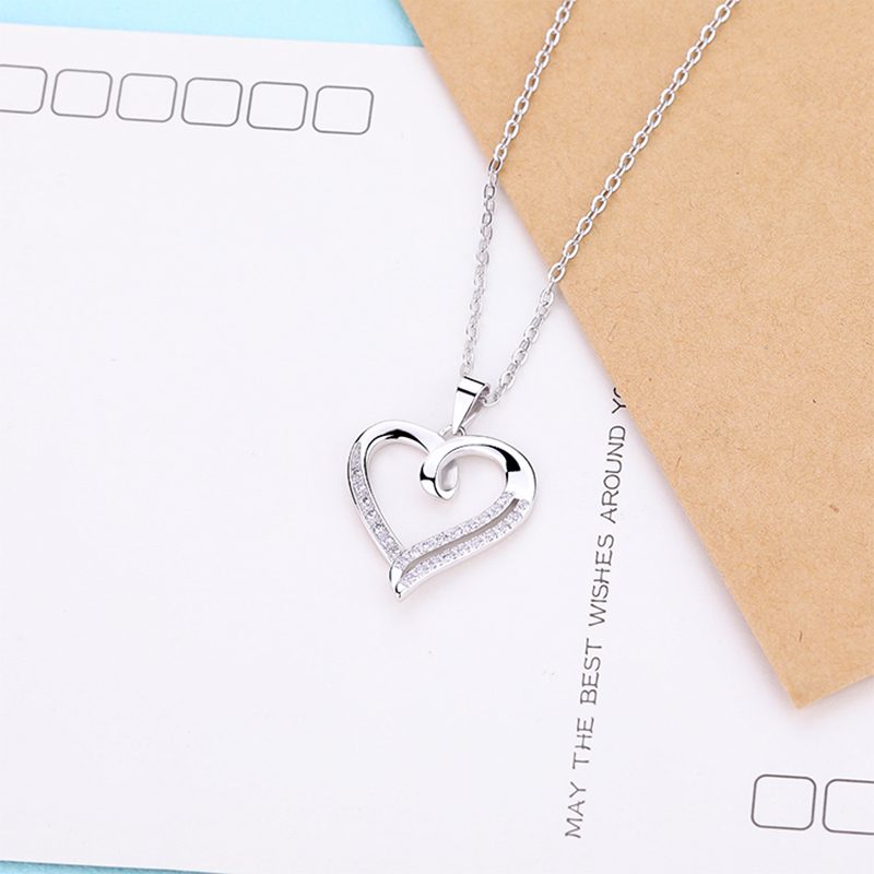 Custom Cubic Zircon love Heart Pendant Necklace 925 Sterling Silver for Woman