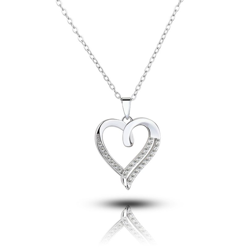Custom Cubic Zircon love Heart Pendant Necklace 925 Sterling Silver for Woman