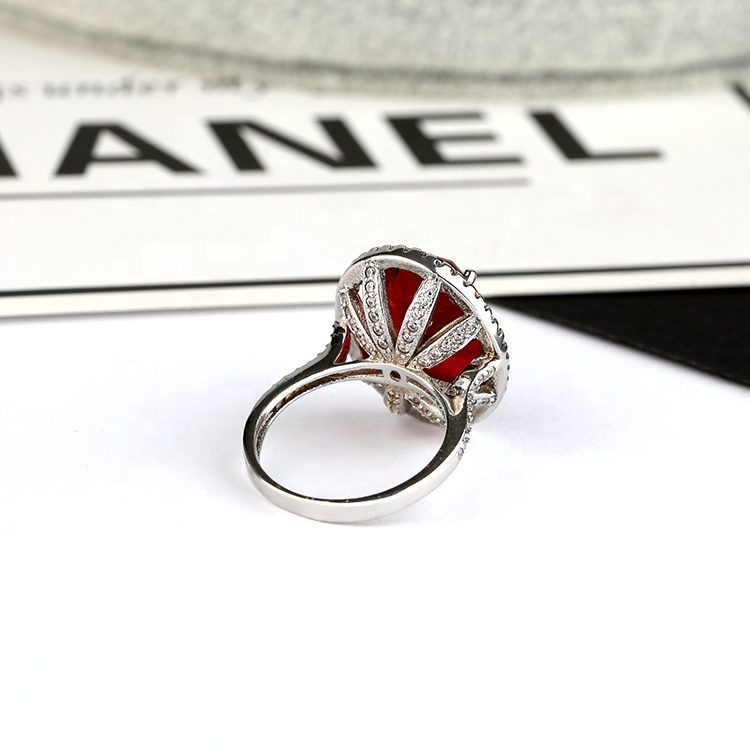 Mascot Newest Design Ruby Engagement Ring Round Moissanite Jewelry Ring for Women