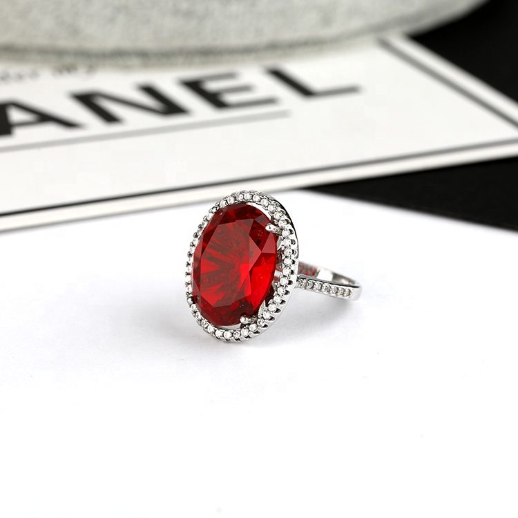 Mascot Newest Design Ruby Engagement Ring Round Moissanite Jewelry Ring for Women