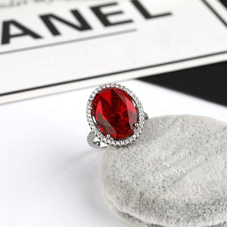 Mascot Newest Design Ruby Engagement Ring Round Moissanite Jewelry Ring for Women