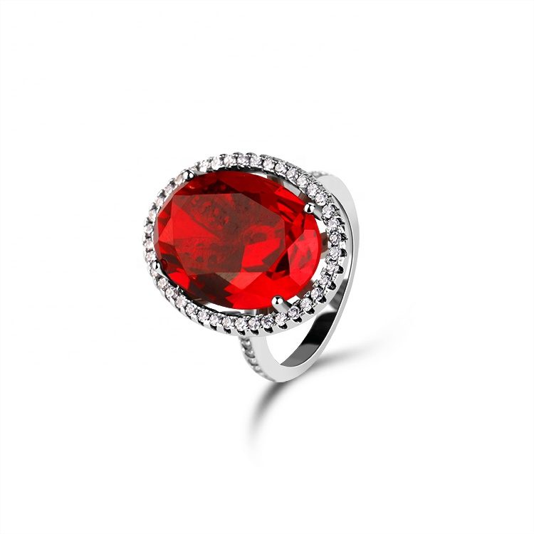 Luster Elegant 925 Sterling Silver Moissanite Band 8x10mm Red Lab Created Ruby Halo Ring for Women