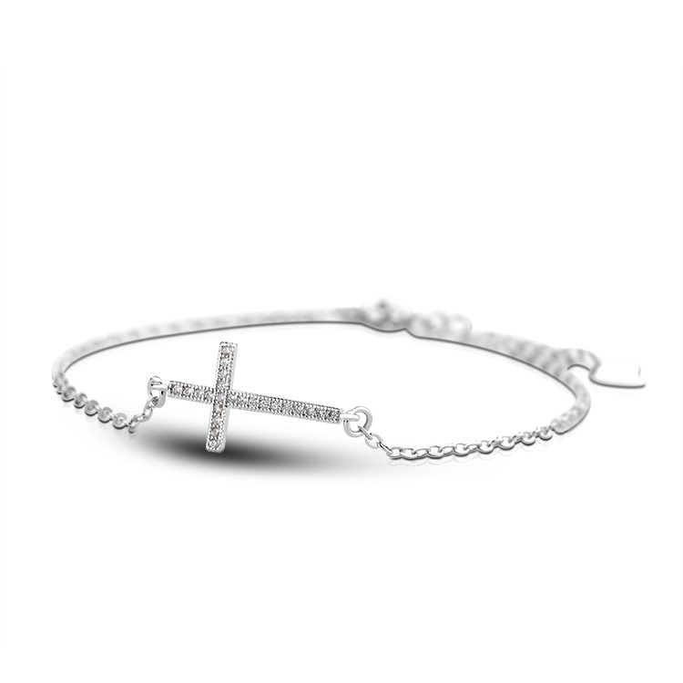Women Fashion Bracelets Cross Bangle Bracelet Charms Women Sterling Silver CZ Bracelets