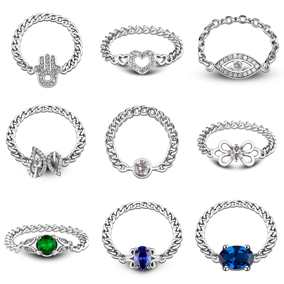925 Sterling Silver Chain Ring with Sparkling Cubic Zirconia Centerpiece Elegant Adjustable Design for Women Daily Fashion Wear