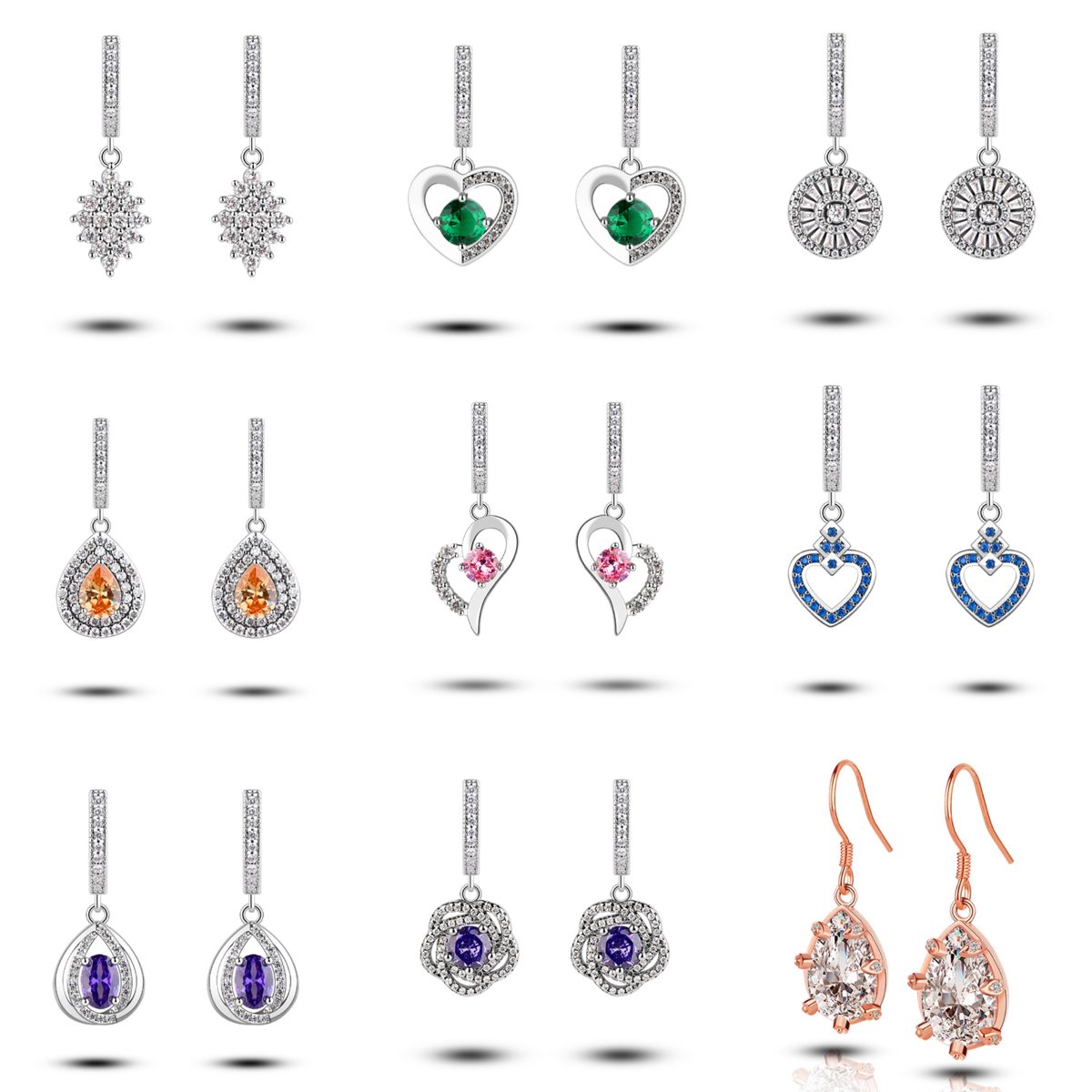 Blue Heart Zircon Micro-Set 925 Silver Dangle Earrings for Daily Wear Orange Gemstone Zircon 925 Silver Drop Earrings