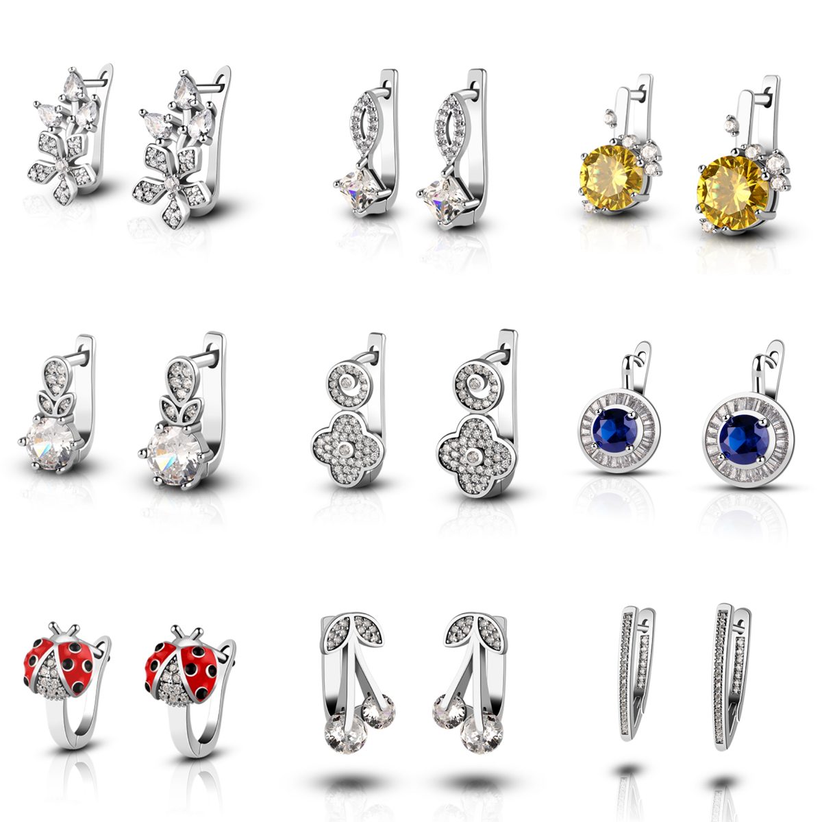 Blue Round Zircon Halo Earrings 925 Silver with White Gold Plating Snowflake Style Zircon Earrings Ideal for Dates & Gifts