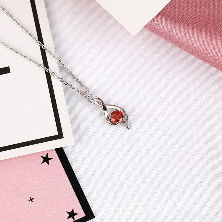 Red Round Halo CZ Pendant Necklace 925 Silver Romantic Valentine Gift for Her Meaningful Gift for Anniversary