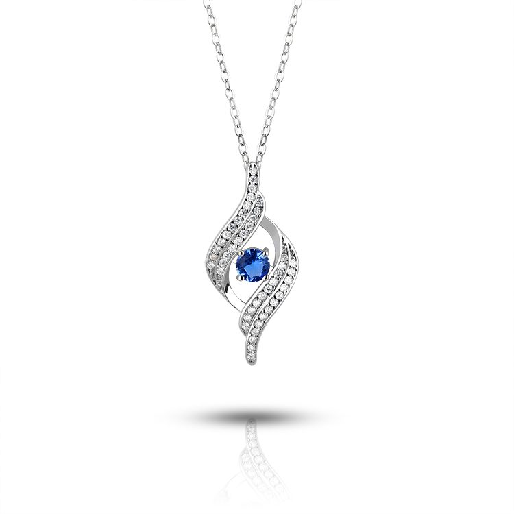 Ocean Blue CZ Round Pendant Necklace 925 Silver Beach Holiday Jewelry Pendant Necklace Elegant Women Jewelry