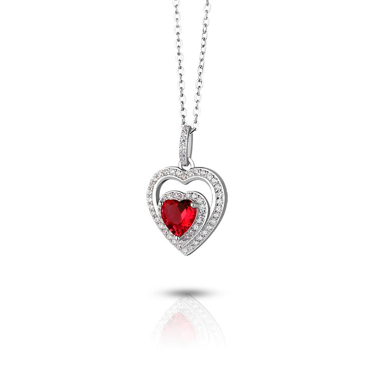 Red Heart Halo CZ Pendant Necklace 925 Silver Romantic Valentine Gift for Her Meaningful Gift for Anniversary