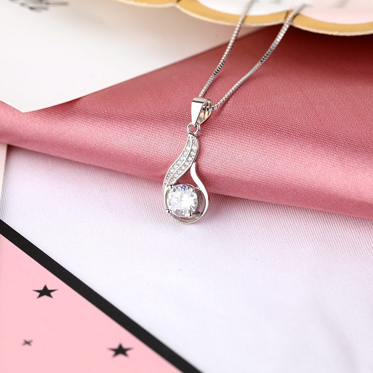Twist Drop CZ Pendant Necklace 925 Sterling Silver Elegant Office Jewelry Elegant Gift for Any Occasion