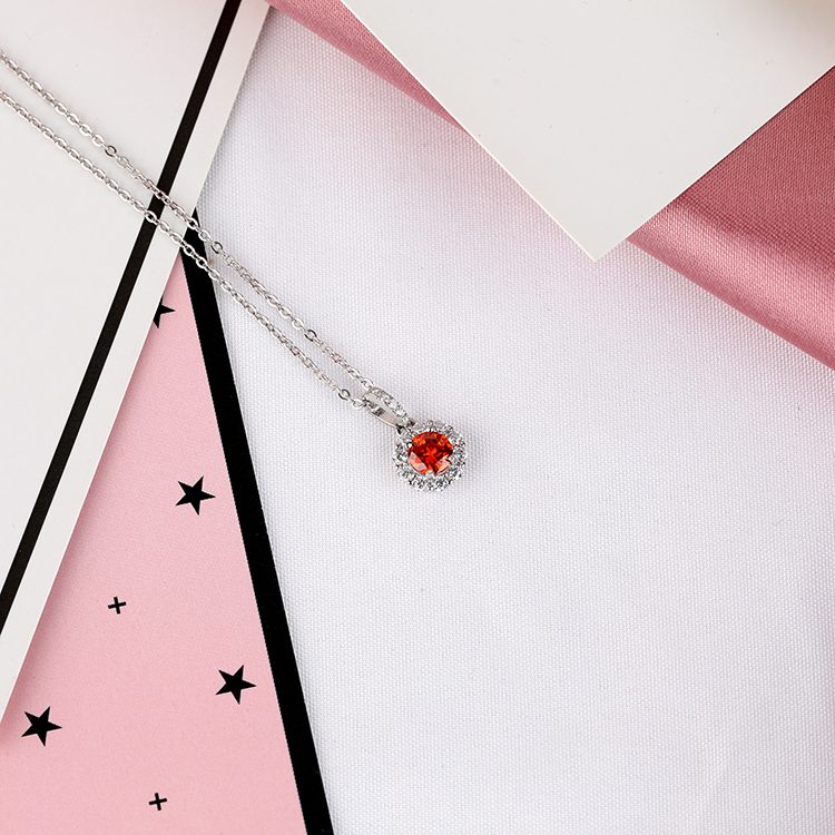 Vintage-Inspired Red CZ Pendant Necklace 925 Silver Unique Gift Jewelry Round Red CZ Festive Chinese New Year Jewelry