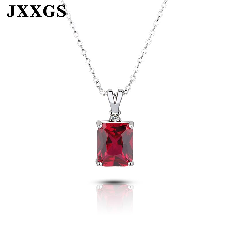 Customizable Luxury 925 Sterling Silver Red Square Zircon Pendant Necklace for Women Fashion Jewelry