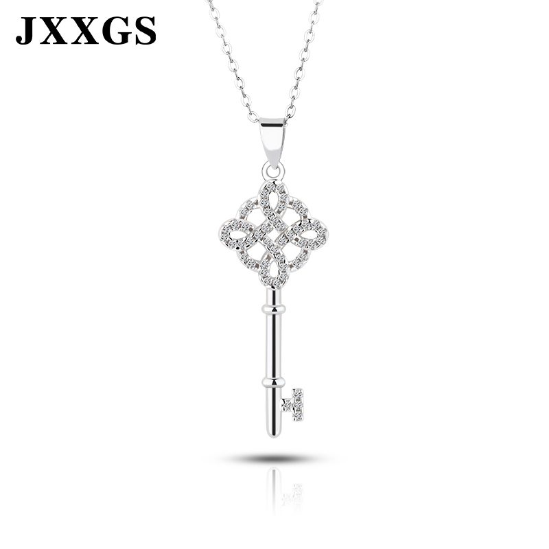 Elegant 925 Sterling Silver Key Pendant Necklace with Cubic Zirconia for Women Gift Jewelry