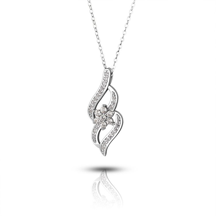 Factory Luxury 925 Sterling Silver White Flower Zircon Pendant Necklace for Women Fashion Jewelry