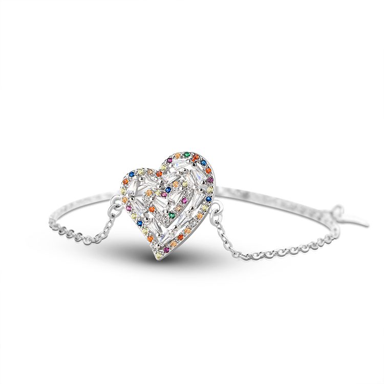925 Sterling Silver LOVE Heart Colorful Zircon Bracelet for Women Symbolic Eternal Love Dainty Jewelry Gift