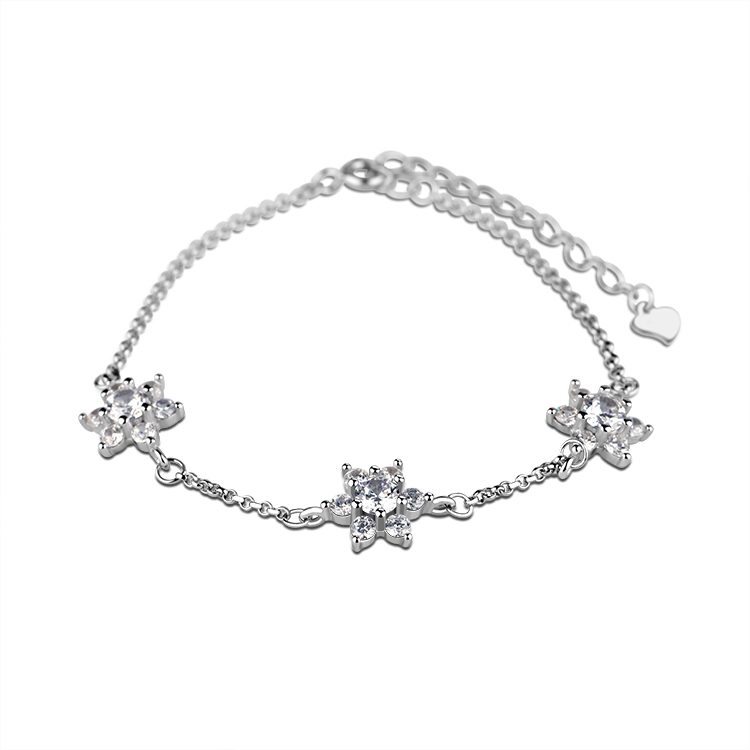Elegant 925 Silver Flower Shape Cubic Zirconia Geometric Bracelets Women Artisan Crafted Dainty Chain Jewelry Gift