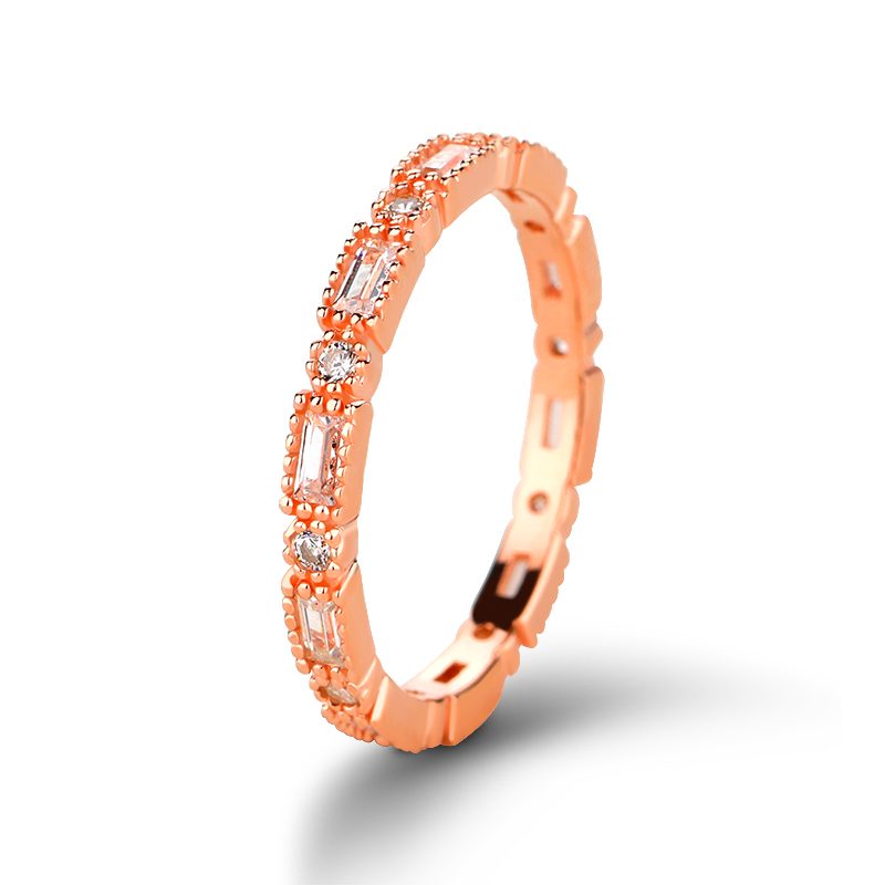 925 Sterling Silver Rose Gold Plated Fine Ring White Cz Minimalist Dainty Band Twinkling Zirconia for Valentine's