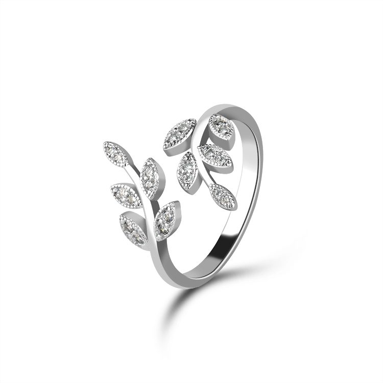 Stylish 925 Sterling Silver Leaf Zircon Ring for Women Adjustable Band Chic Minimalist Design Perfect for Birthday Gift