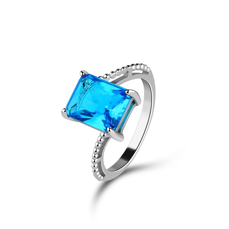 925 Sterling Silver Stylish Blue Stone Ring for Women Minimalist Sterling Silver Band with Zirconia Daily Wear