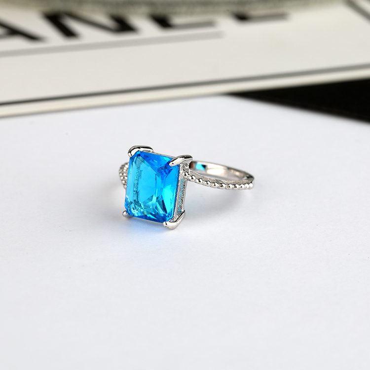 925 Sterling Silver Stylish Blue Stone Ring for Women Minimalist Sterling Silver Band with Zirconia Daily Wear