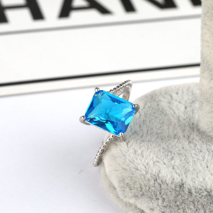 925 Sterling Silver Stylish Blue Stone Ring for Women Minimalist Sterling Silver Band with Zirconia Daily Wear