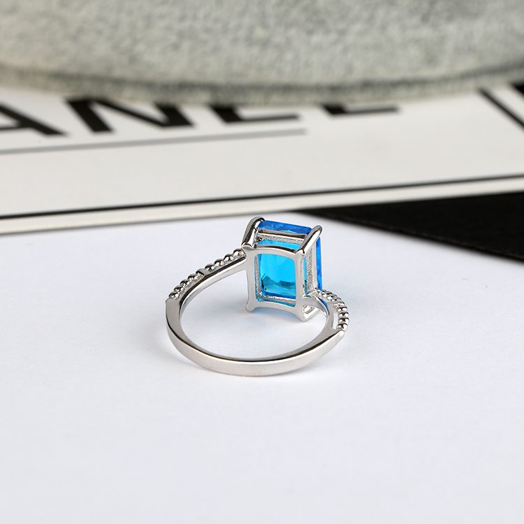 925 Sterling Silver Stylish Blue Stone Ring for Women Minimalist Sterling Silver Band with Zirconia Daily Wear