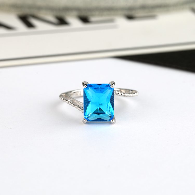 925 Sterling Silver Stylish Blue Stone Ring for Women Minimalist Sterling Silver Band with Zirconia Daily Wear