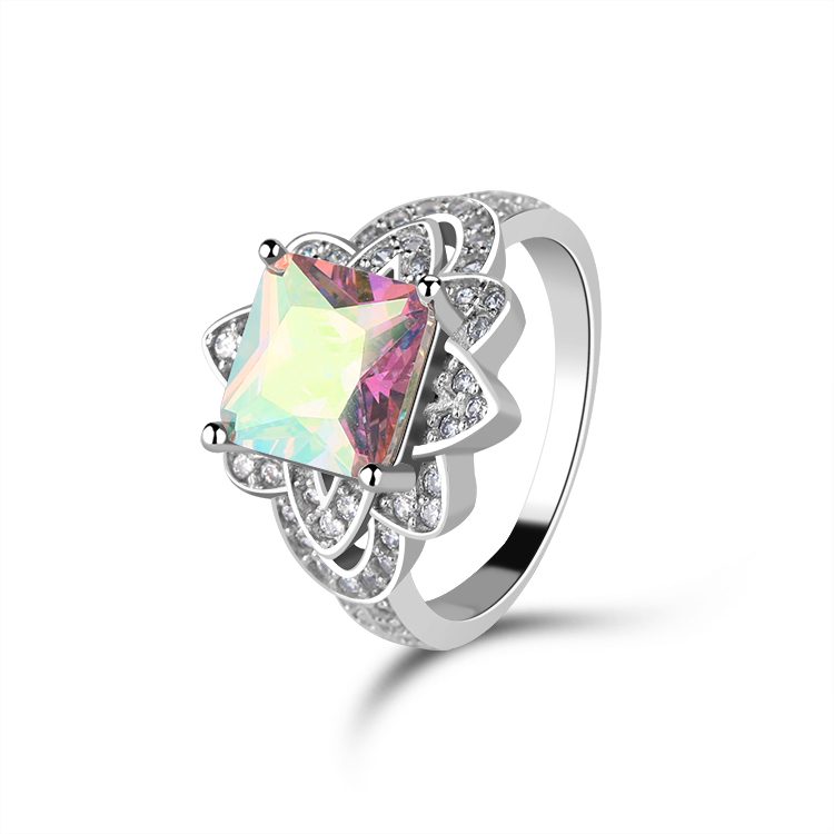 Custom Ring Sliver 925 Sterling Ring Engagement Jewelry Colorful Zircon Cluster Ring Unique Design Sterling Silver Jewelry