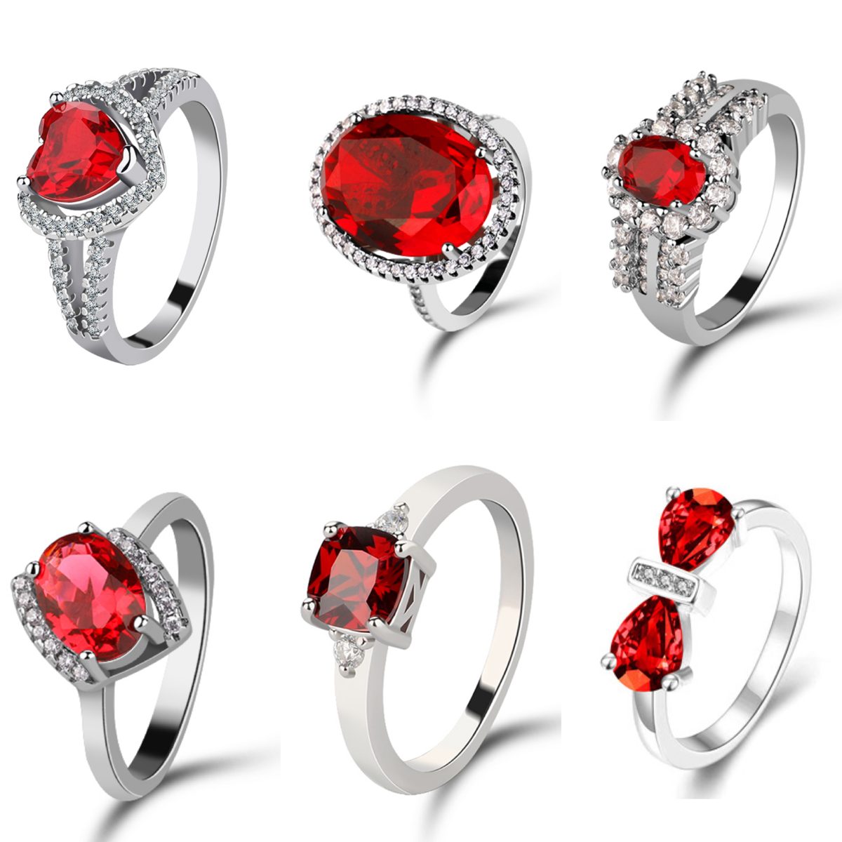 Classic Oval Ruby-Look 925 Sterling Silver Ring with Side CZ Stones Vintage Heart Red Zircon Ring with Micro Pave