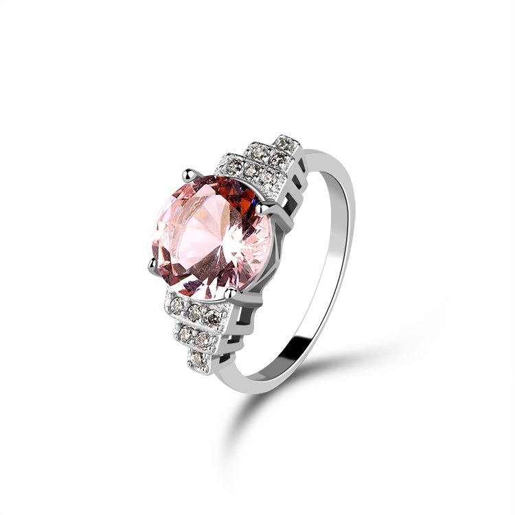 Pink Round Zircon Cocktail Ring with Radiant Pav&eacute; Surround, Elegant Statement Jewelry for Parties and Special Occasions