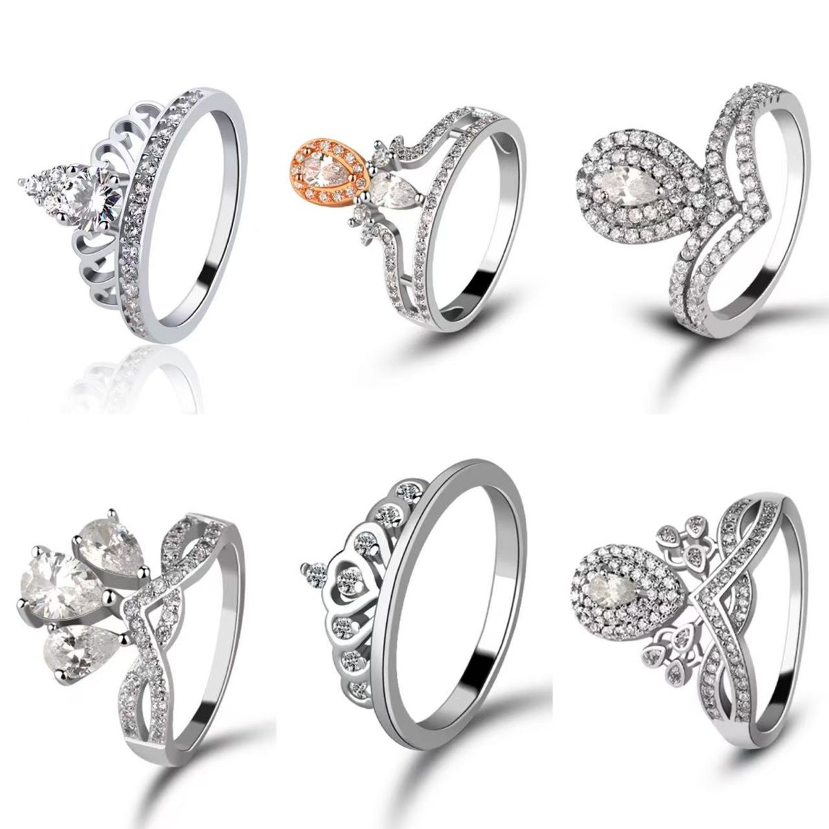 Clear Zircon Crown-Style Ring in 925 Silver Romantic and Shimmering Jewelry Choice for Gift or Personal Wear