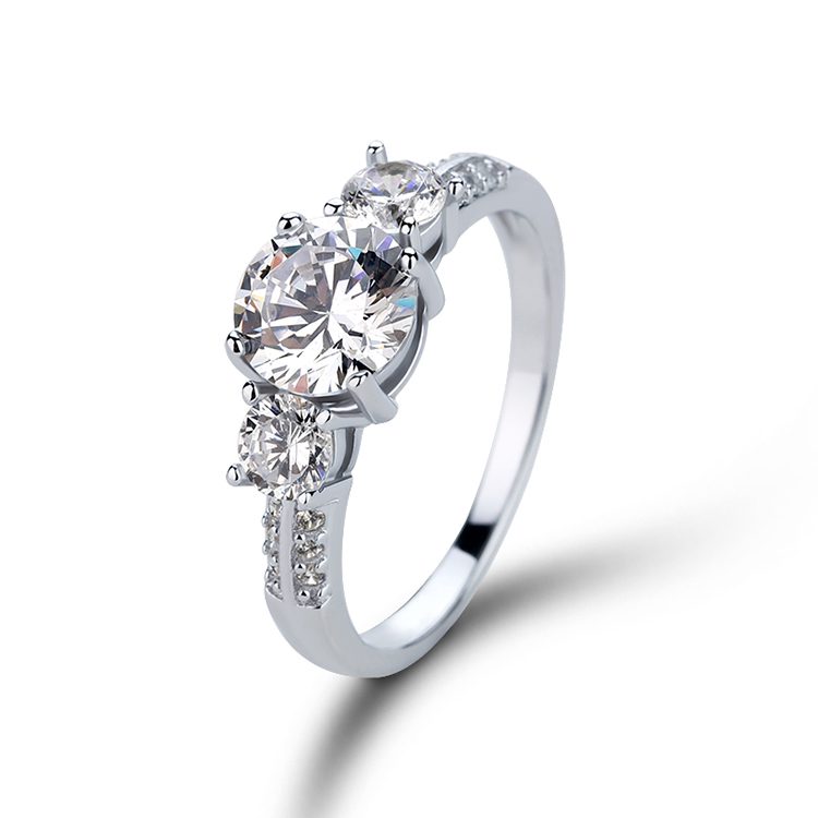 Round Clear Zircon 925 Silver Ring with Micro-Pav&eacute; Band a Shiny and Versatile Jewelry Option for Daily Wear and Gift Giving