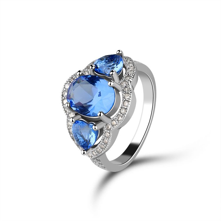 925 Silver Fine Jewelry Geometric Rings Blue Zircon Ring Sparkling CZ Birthstone Jewelry for Ladies Anniversary Gift