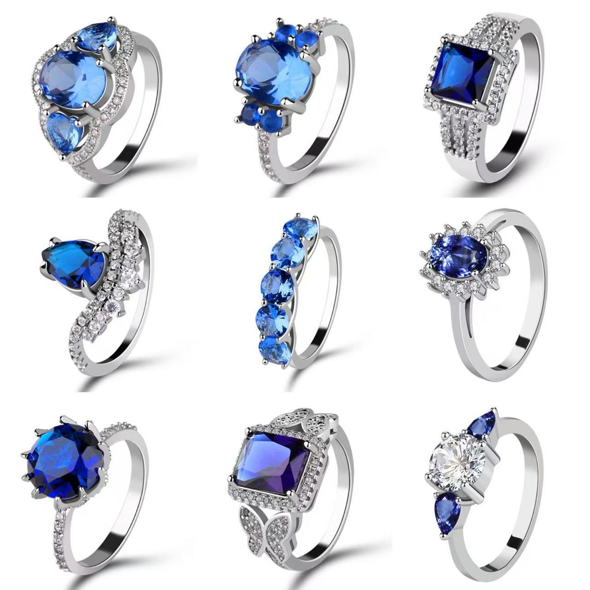 Luxury 925 Sterling Silver Blue Oval Zircon Ring for Women Fine Jewelry Design Ideal for Engagement Anniversary Gift Wholesale