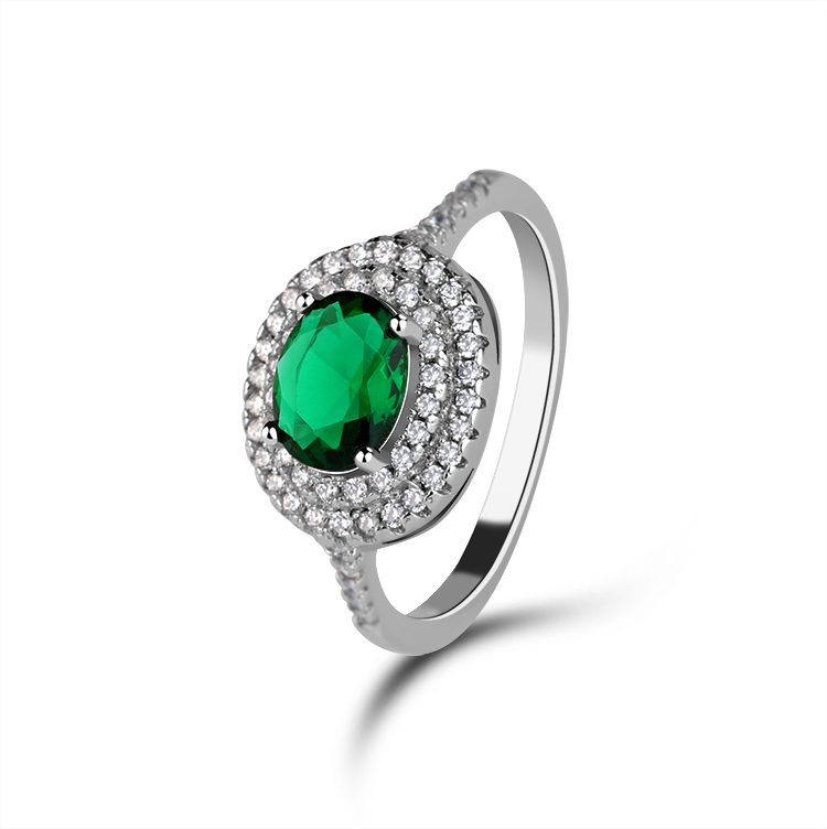 Luxury 925 Sterling Silver Emerald halo Ring for Women with Zircon Accents Perfect for Proposal Engagement Gift Wholesale