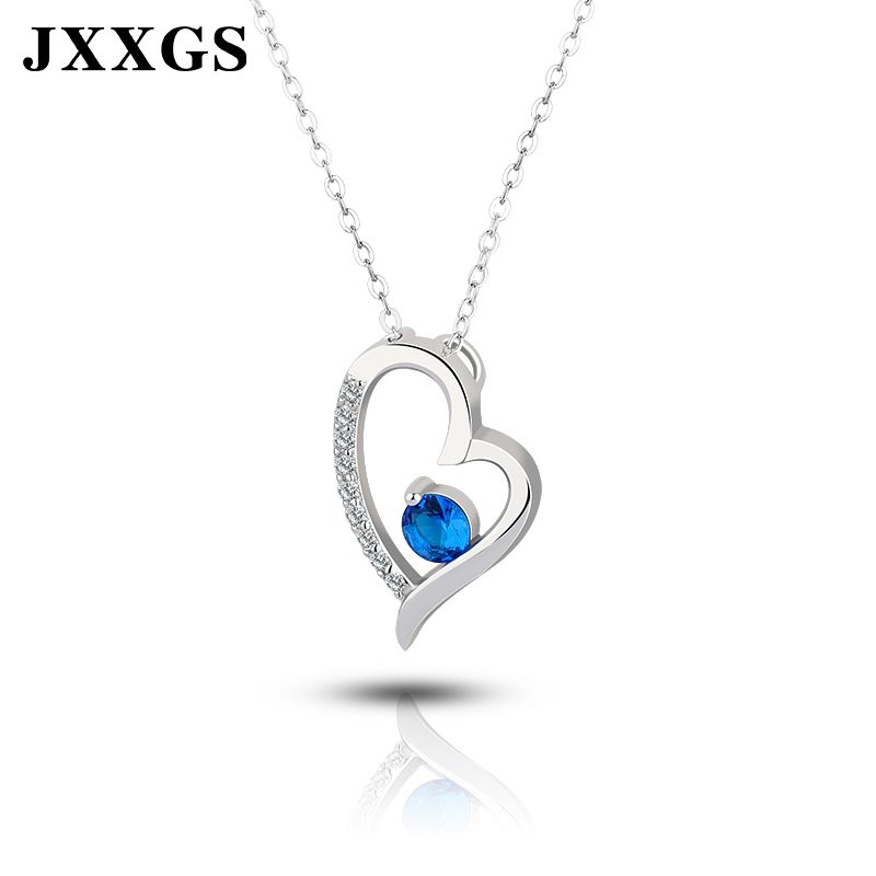 Dainty 925 Sterling Silver Blue CZ Heart Pendant Necklace for Her Gift Jewelry Fashion Handmade