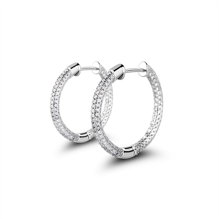 Hot Selling Hip Hop baguette Zircon Round Moissanite Diamond Gold Plated 925 Sterling Silver Hoop Earrings