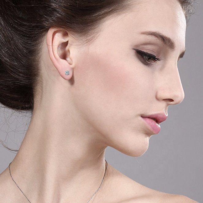 Fashion Solid 925 Sterling Silver Cubic Zircon Cz Diamond Stud Earrings for Women