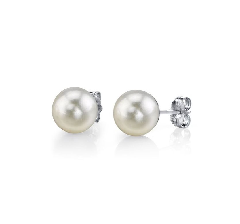 Fashion New Mold 7mm Freshwater Cultured Pearl 18K White Gold Plated Latest Women Stud Sterling Silver Earring